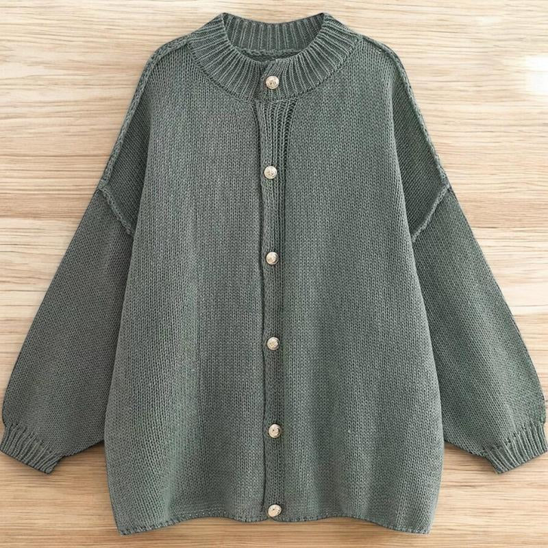 Cozy Oversized Knitted Cardigan with Button-Up Design Casual Lightweight Sweater for Women O-Neck Metal Button Cardigan