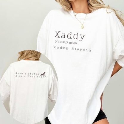 Comfort Colors Xaddy Two Sided Tee, Xaden Riorson, Xaden Fourth Wing Shirt, Fourth Wing Merch, Iron Flame, Rebecca Yarros Apparel Cotton Loose Fit Top