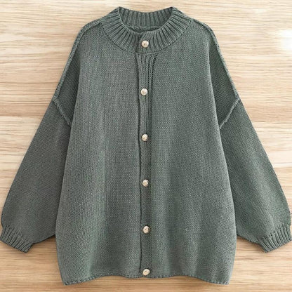 Cozy Oversized Knitted Cardigan with Button-Up Design Casual Lightweight Sweater for Women O-Neck Metal Button Cardigan