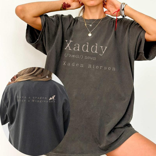 Comfort Colors Xaddy Two Sided Tee, Xaden Riorson, Xaden Fourth Wing Shirt, Fourth Wing Merch, Iron Flame, Rebecca Yarros Apparel Cotton Loose Fit Top