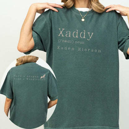 Comfort Colors Xaddy Two Sided Tee, Xaden Riorson, Xaden Fourth Wing Shirt, Fourth Wing Merch, Iron Flame, Rebecca Yarros Apparel Cotton Loose Fit Top