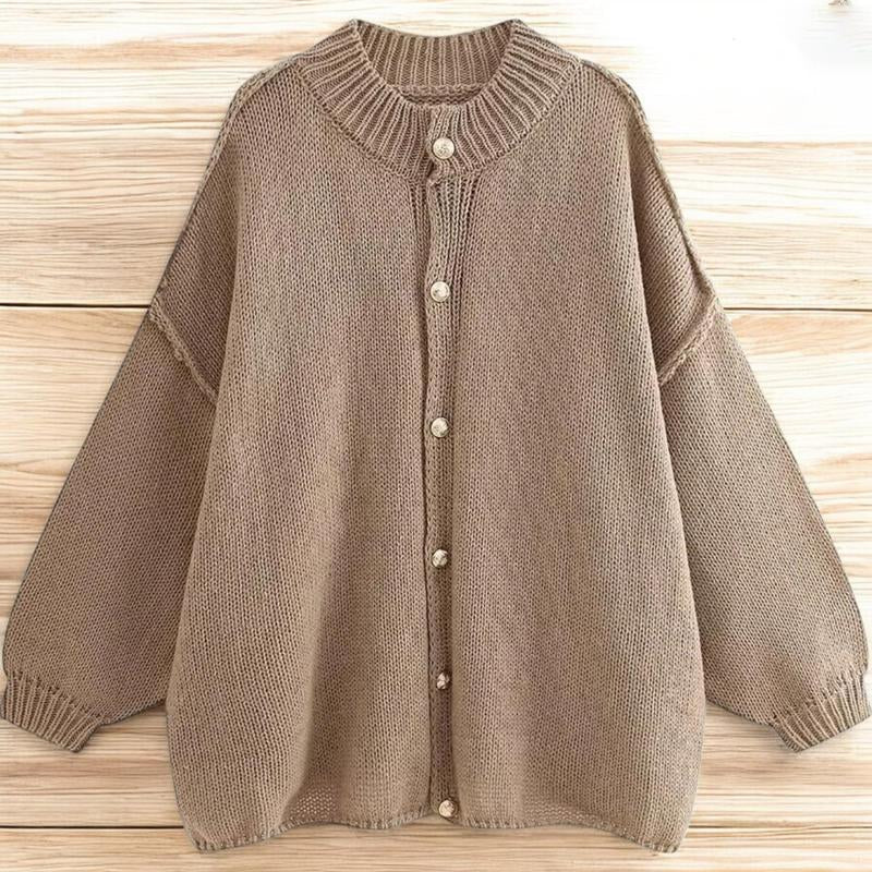 Cozy Oversized Knitted Cardigan with Button-Up Design Casual Lightweight Sweater for Women O-Neck Metal Button Cardigan