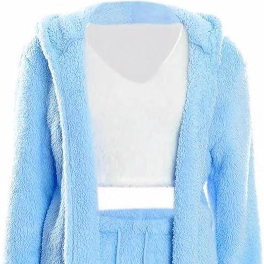 Women'S Sexy 3 Piece Pajamas Outfit Fuzzy Fleece Warm Sherpa Coat Jacket Outwear Spaghetti Strap Crop Top Shorts Set