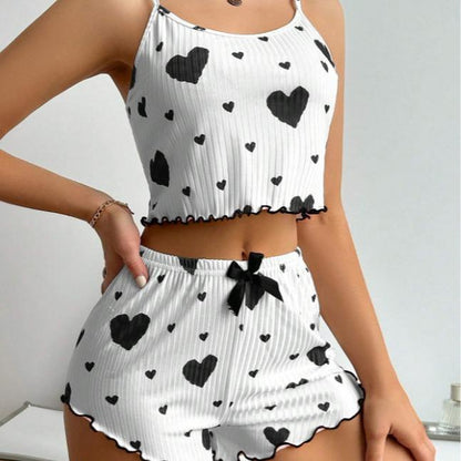 Heart Printed Camisole and Shorts Pajama Set for Women - Loungewear and Nightwear