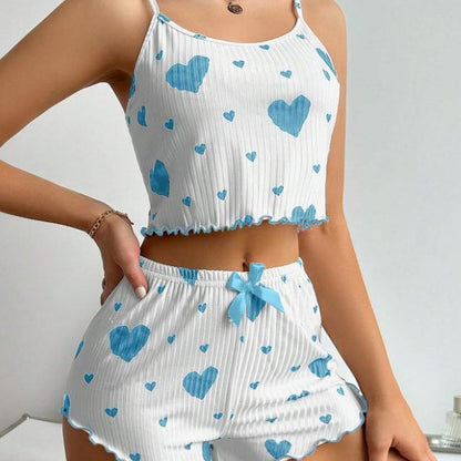 Heart Printed Camisole and Shorts Pajama Set for Women - Loungewear and Nightwear