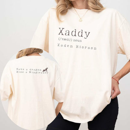 Comfort Colors Xaddy Two Sided Tee, Xaden Riorson, Xaden Fourth Wing Shirt, Fourth Wing Merch, Iron Flame, Rebecca Yarros Apparel Cotton Loose Fit Top